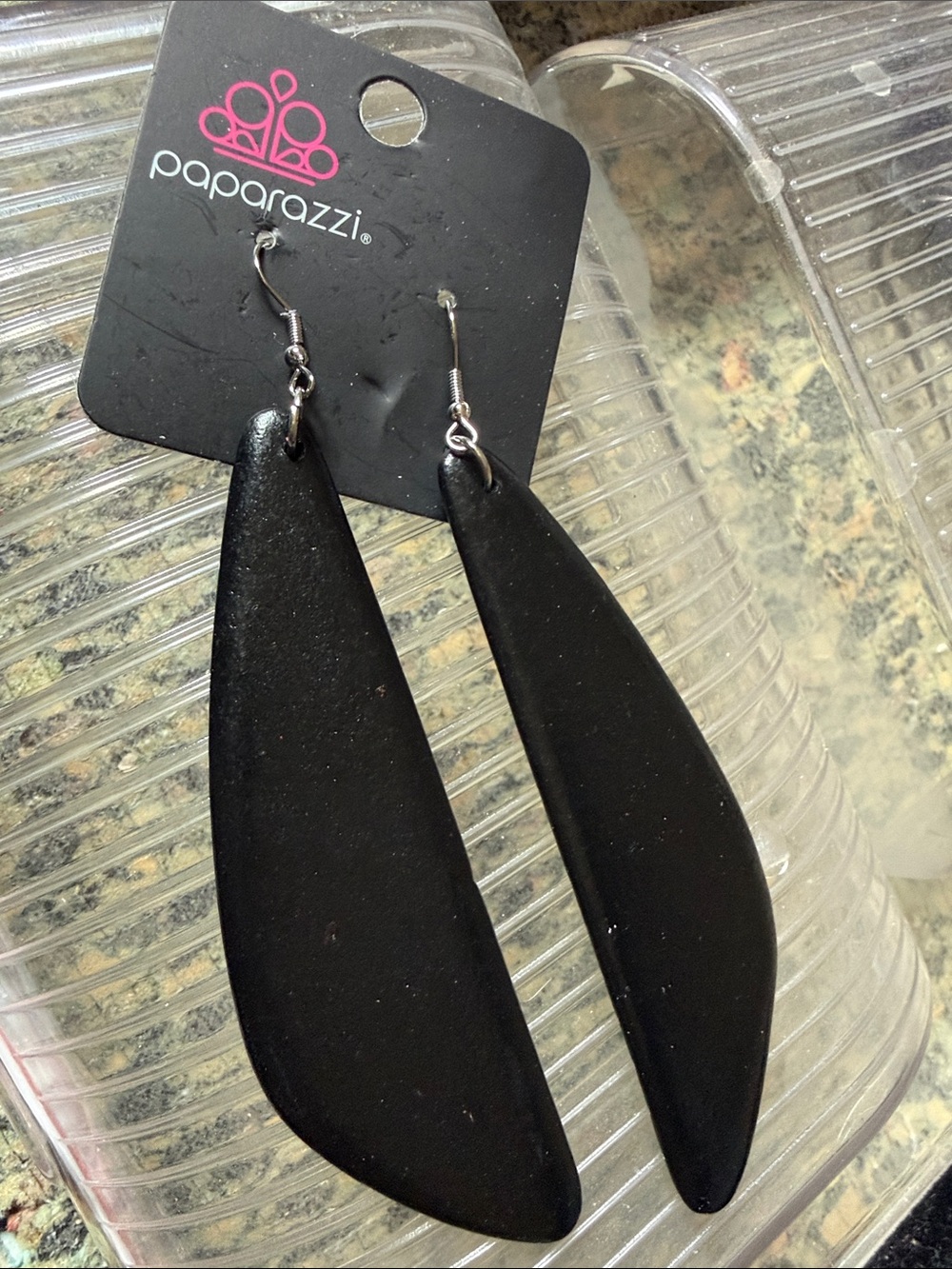 Paparazzi Sleek Black Elongated Teardrop Earrings